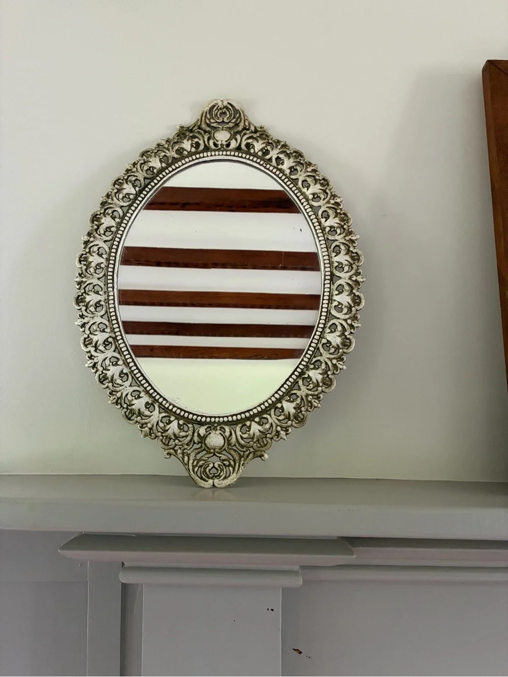 Vintage Emig Cast Metal Oval Wall Mirror #1264 Ornate Rococo Scrollwork